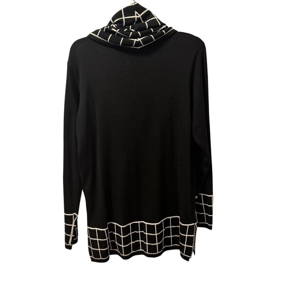 Pina Rossi Black & White Grid Pattern Cowl Neck Sweater Tunic Sz XL - Picture 11 of 11